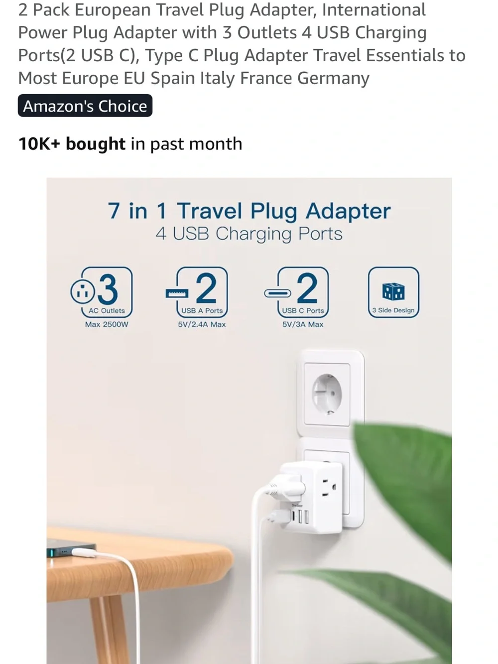 💕European Travel Plug Adapter with USB and USB-C (2 Pack)